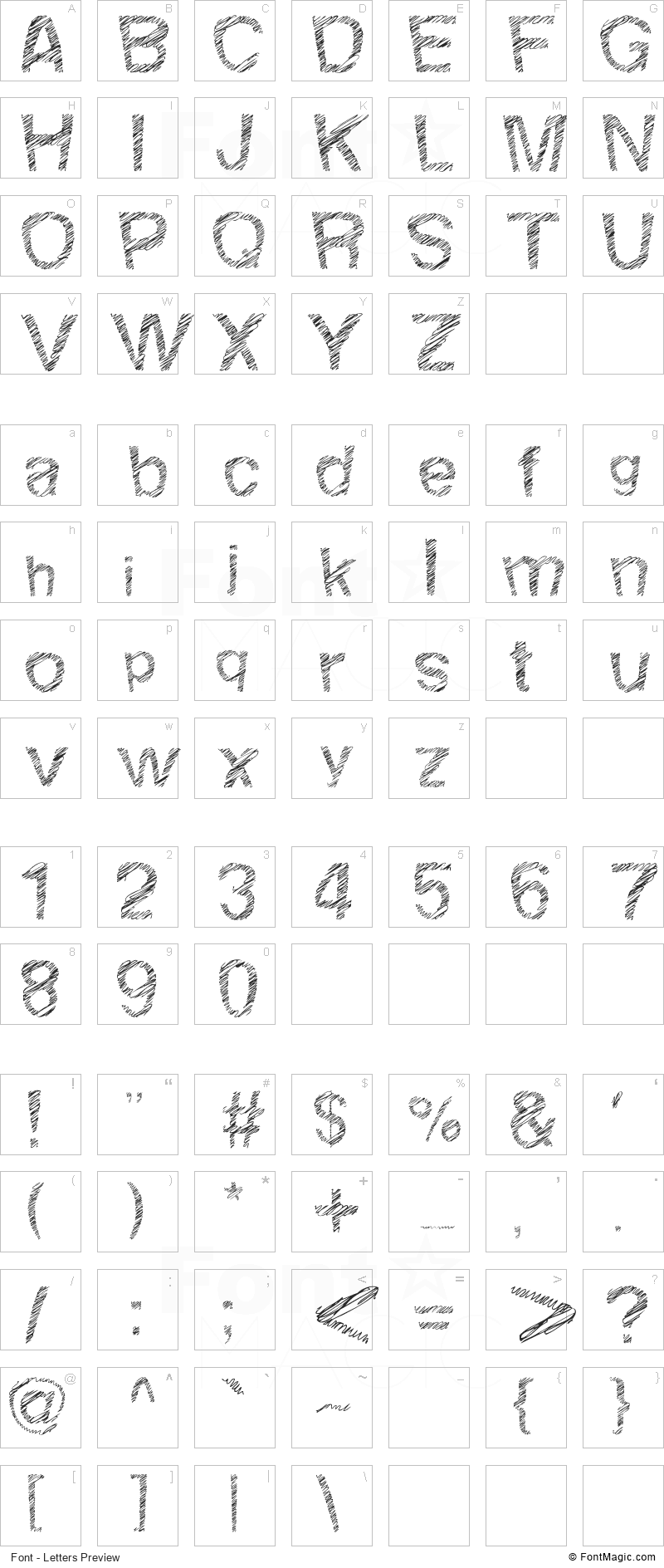 Woodcutter Fine Scketch Font - All Latters Preview Chart